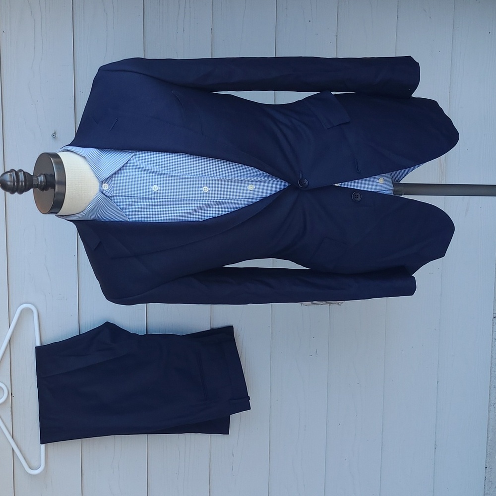 KNOT STANDARD‎ Custom Dark Blue Weave Wool Sz 34 R Mens Suit Jacket Pants